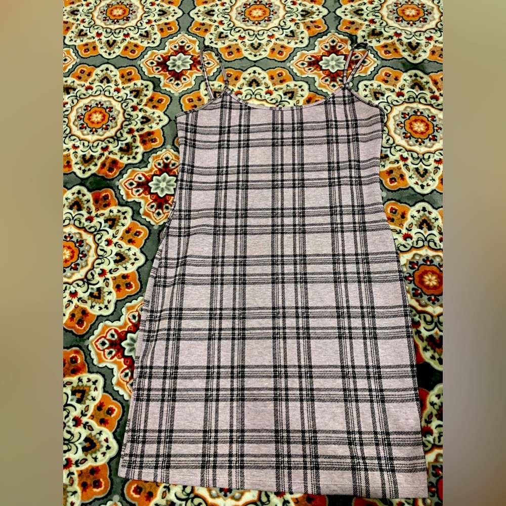 Tight tank top dress color purple with a flannel design size large